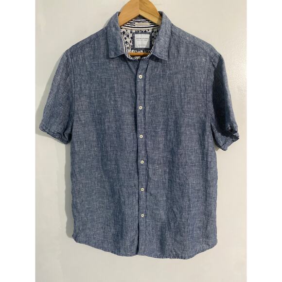 Denim & Flower Ricky Singh button down shirt men’s size L blue 100% linen casual - Picture 1 of 4